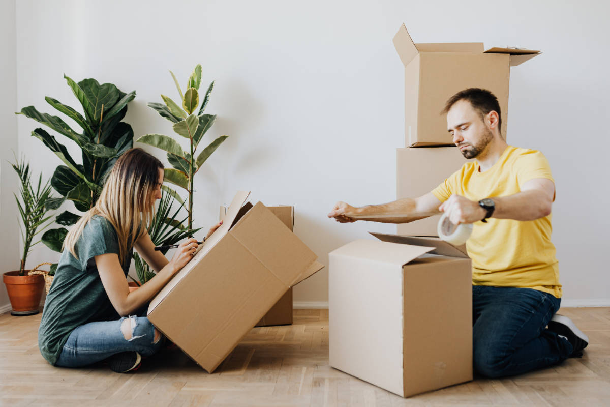 Packing up boxes to move home